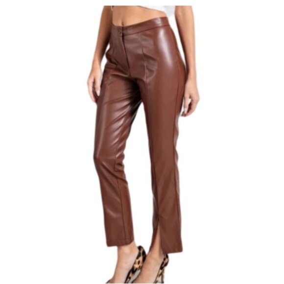 Wildfox Princess Faux Leather Size Medium 8/10 Cropped Slit Leg Cuff Chocolate N - Picture 11 of 11